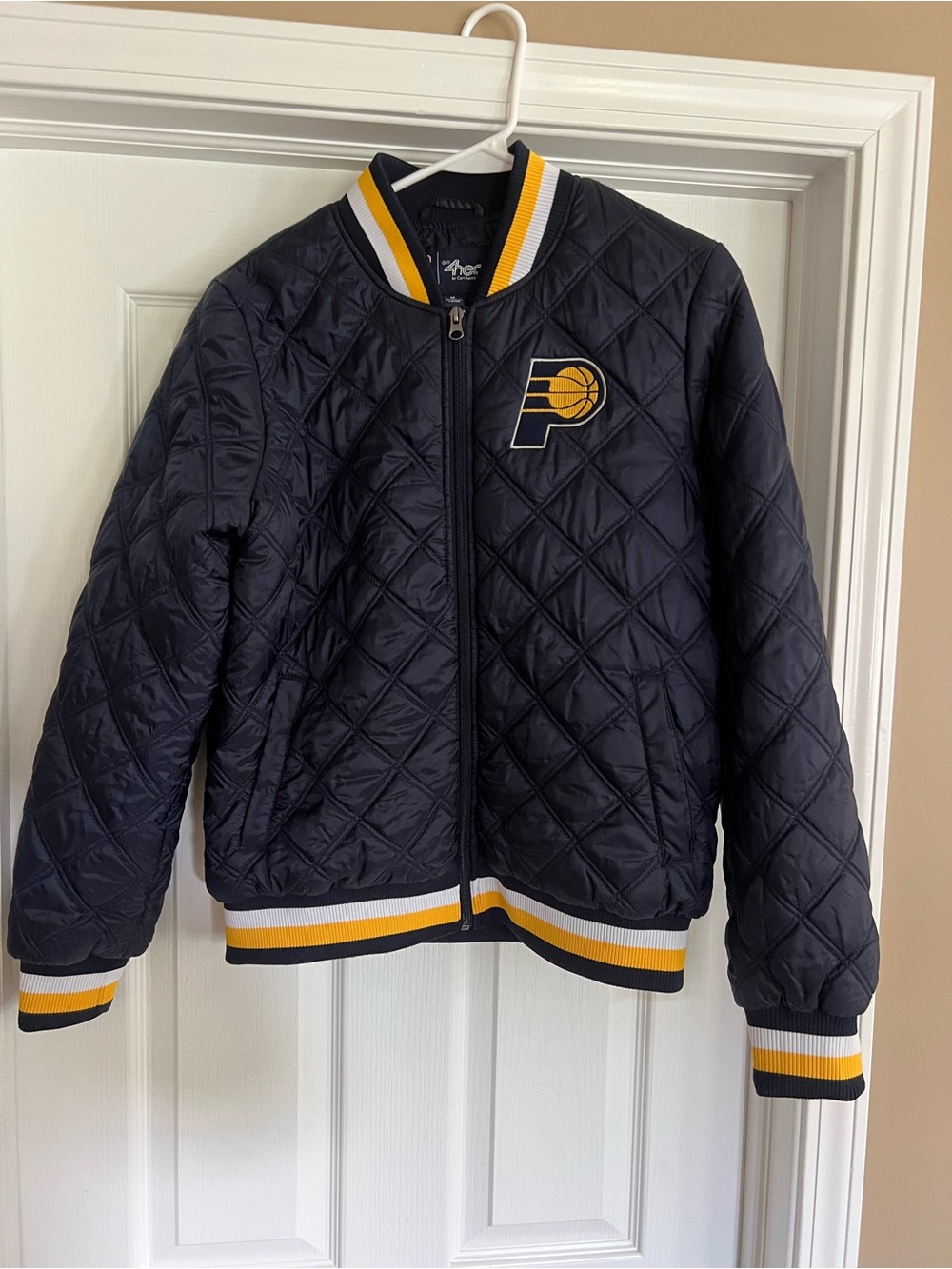 Indiana Pacers Women’s Quilted Bomber Jacket in Navy & Gold